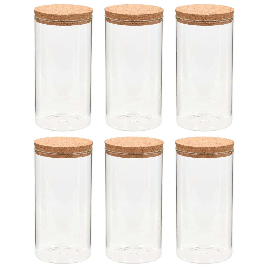 Opbergpotten met kurken deksel 6 st 1400 ml glas