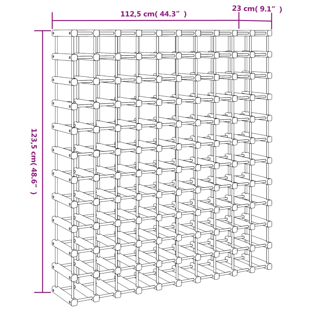 Wijnrek voor 120 flessen 112,5x23x123,5cm massief grenenhout