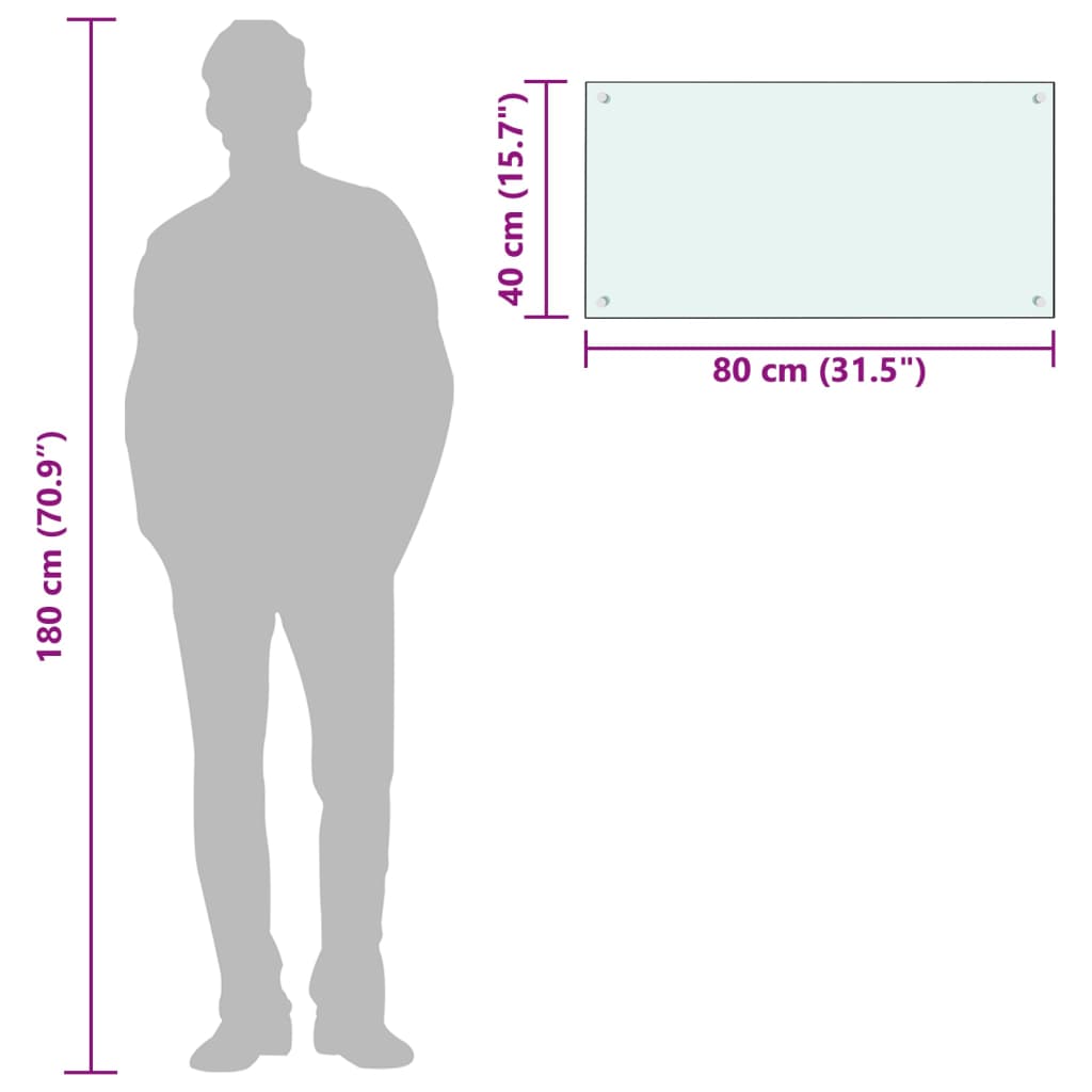 Spatscherm keuken 80x40 cm gehard glas wit