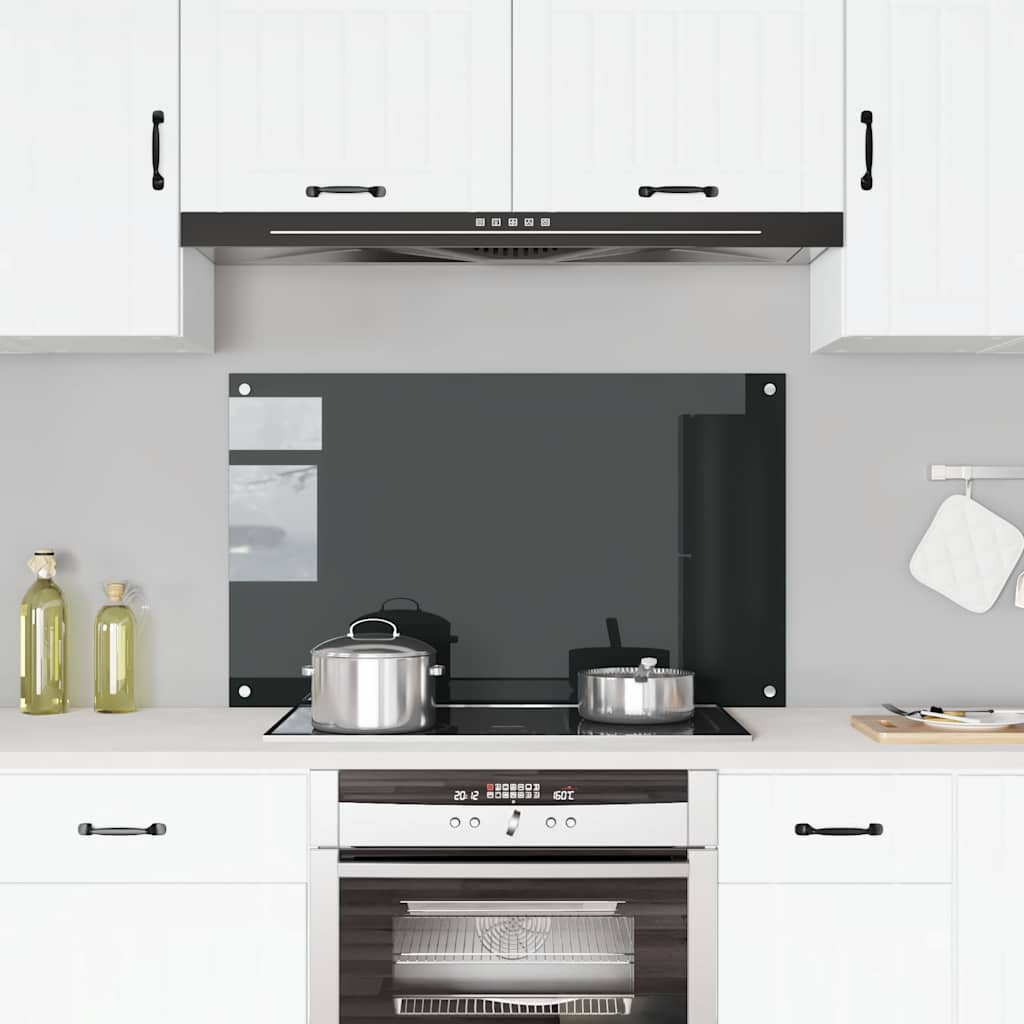 Spatscherm keuken 100x60 cm gehard glas zwart