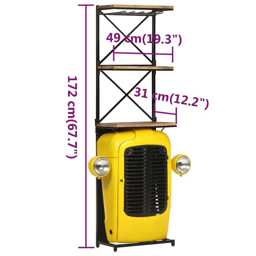 Wijnkast tractor 49x31x172 cm massief mangohout geel