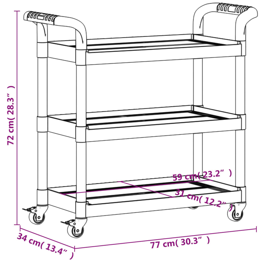 Trolley 3-laags 77x34x72 cm aluminium grijs