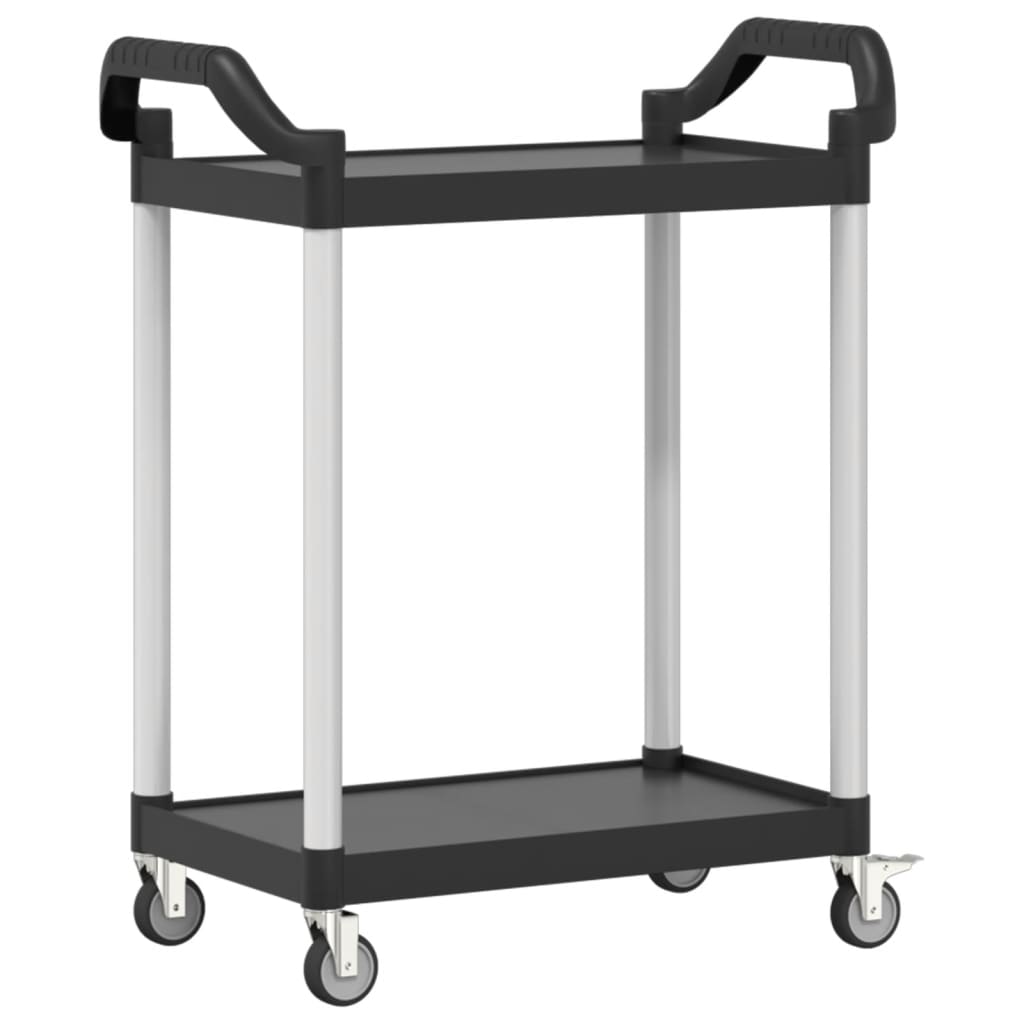 Trolley 2-laags 81x41x92 cm aluminium zwart