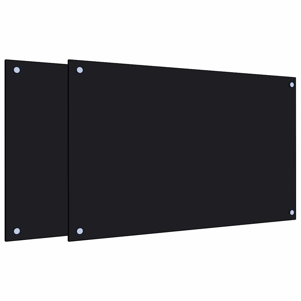Spatschermen keuken 2 st 80x50 cm gehard glas zwart
