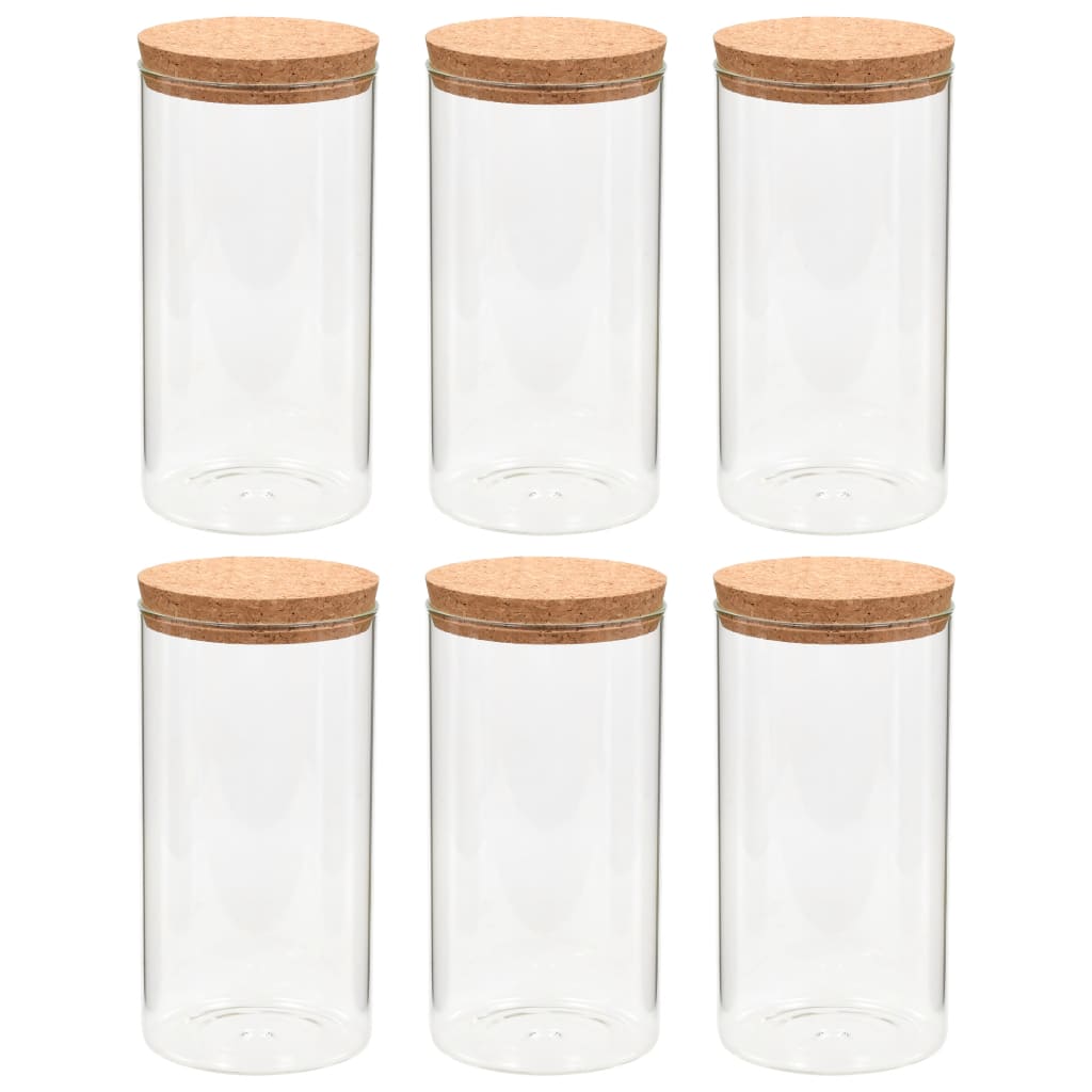 Opbergpotten met kurken deksel 6 st 1100 ml glas