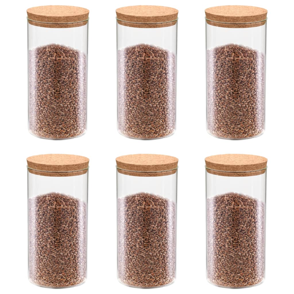Opbergpotten met kurken deksel 6 st 1100 ml glas